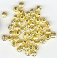 50 5mm Gold Plated Round Corrugated Metal Beads
